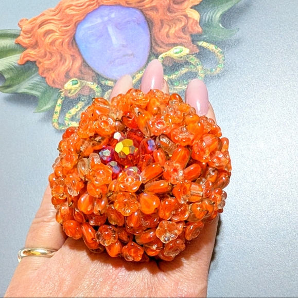 Miriam Haskell Jewelry - Vintage Huge Miriam Haskell Domed Glass Bead Brooch